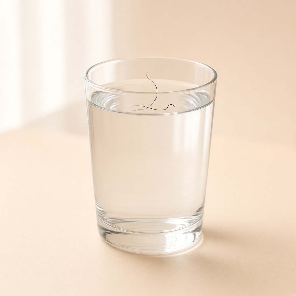 Hair strand floating at the top of a water glass — low porosity float test